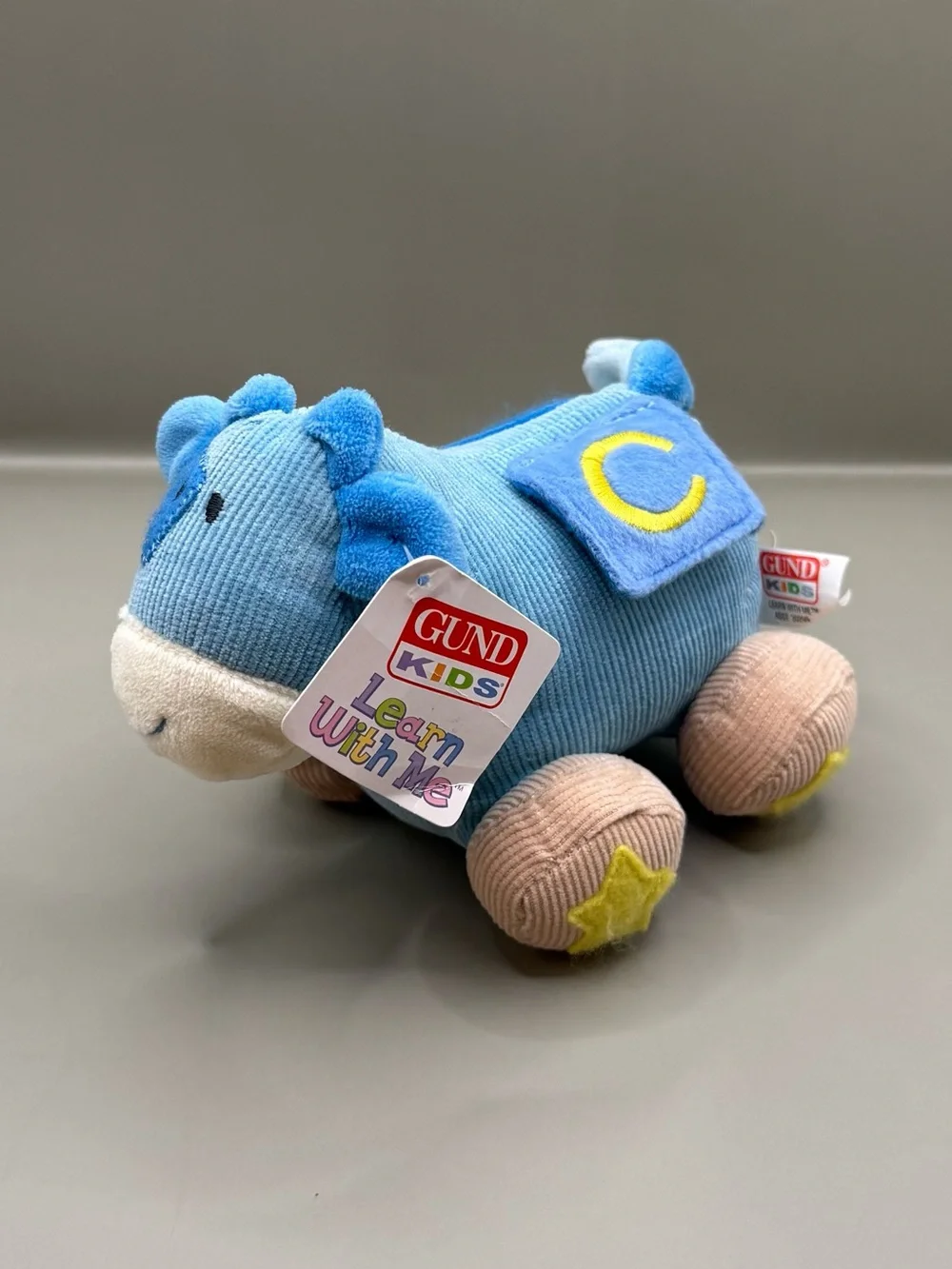 NWT GUND Cow Corduroy Plush Stuffed Animal Learn With Me Blue “C” Learning Toy